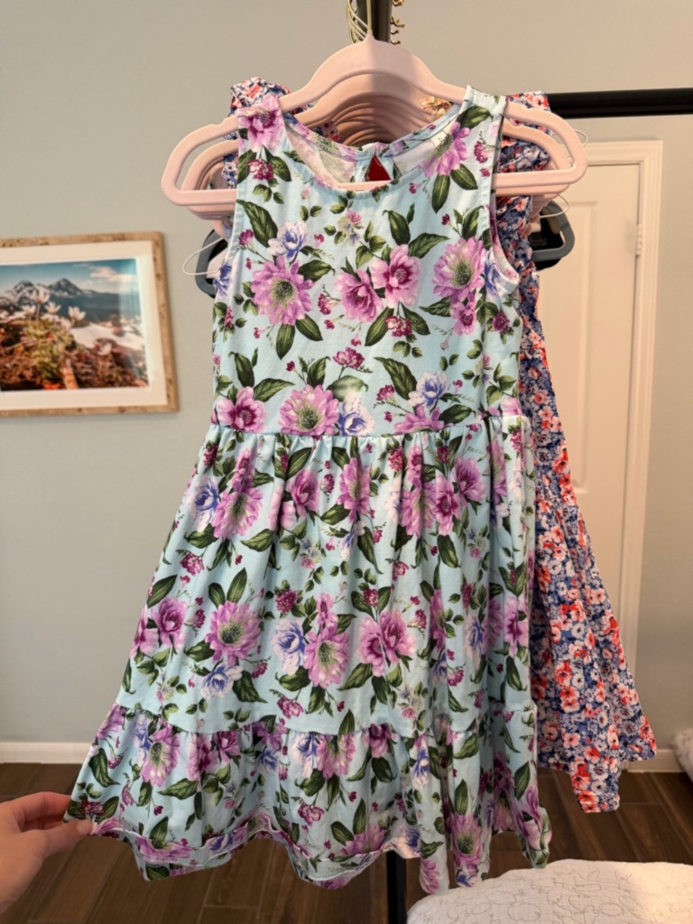 Janie and Jack Girls' Sleeveless Floral Dress - Light Blue with Pink Flowers